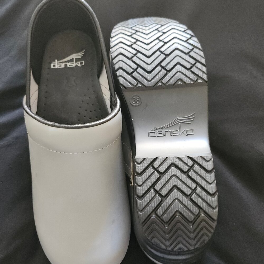 Dansko Gray Leather Slip-On Clogs with Black Sole